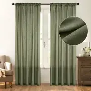 Linen Semi Sheer Curtains 84 inches Long, Olive Green, Light Filtering Curtai...