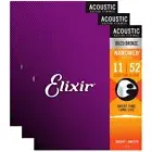 *3 SETS ELIXIR 11027 NANOWEB ACOUSTIC GUITAR STRINGS LIGHT 11-52 80/20 BRONZE