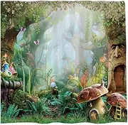 Allenjoy 72x72 inch Spring Enchanted Forest Shower Curtain Set Cartoon Fairy Tale Mushroom Wonderland Decor Home Bathroom Bathtub Curtains Durable Waterproof Washable Fabric with 12 Hooks