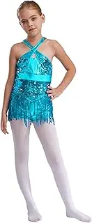 [Riismen] Kids Girls Sequins Tassels Jazz Latin Dance Dress Leotard Ballroom Samba Rumba Dance Costume