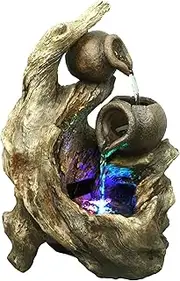 Table Top Tree Trunk and Pots Water Feature Fountain with Lights