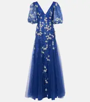 [Costarellos] Costarellos Floral-appliqué tulle gown AU 6 blue