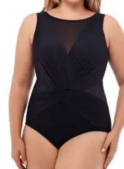 Miraclesuit Women's 24W Illusionist Black Palma High Neck Swimsuit NWT