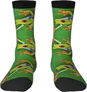 [EdWal] Soft Animal Frog Green Leaf Leaves print Moisture Wicking Socks Sports Socks for Men and Women Warm thermal Boot Hiking Socks