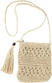 [Ayliss] Women Straw Crossbody Purse Beach Handmade Woven Shoulder Bag with Tassels