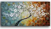 (24x48inch (60x120cm), Ys-0010) - YaSheng Art -100%hand-painted Contemporary Art Oil Painting On Canvas Texture Palette Knife Tree Paintings Modern Home Interior Decor Abstract Art 3D Flowers Paintings Ready to hang 60cm x 120cm