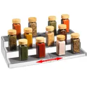 Expandable Spice Organizer Rack - 3-Tier - Clear Adjustable Tiered Shelf Spic...