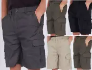 Mens Multi Cargo Pockets Elasticated Shorts Cotton Combat Half Pants Fishing