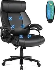 [Giantex] Massage Home Office Chair, PU Leather Computer Gaming Chair w/ 5 Modes Massage Function, Remote Control, Thick Foam Cushion & Heavy Duty Base, Rolling Executive Managerial Chair, Black