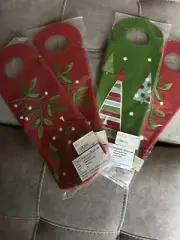 The Company Store Wool Holiday Wine Bottle Holder Bags Set of 4