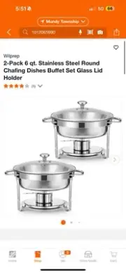 VEVOR 4QT 2-Pack Round Chafing Dish Set Stainless Steel Buffet Chafer
