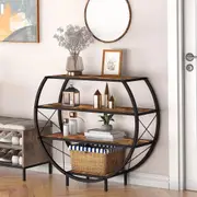 Industrial Console Table with 4 Tier Open Storage Shelf Stylish Entryway & Living Room Wood Table