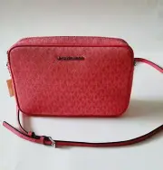 Michael Kors jet set Large East West Crossbody bag allover logo Pink