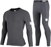 [WETKOL] Winter Outdoor Thermal Underwear Suit, Breathable Compression Base Layer Fast Drying Men's Running Fitness, for Gym Sports and Skiing Long Sleeve Top & Long John (Color : Gray, Size : XX-Large)