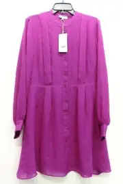 Warehouse Womens Solid Button Front A-Line Casual Full Sleeve Shirt Dress 10