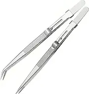 JEWEDECO 2pcs Stainless Steel Locking Tweezers with Slip Grip Precision Needle Nose Tools for Jewelry Crafts and Electronics Straight and Curved Tips for Enhanced Control