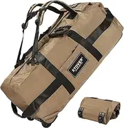 [STOVER] 80L Rolling Duffel Bag with Wheels, Extra Large 31 Inch Durable Travel Duffle Bag- Rugged, Collapsible, Rollable Design w/Shoulder Straps- Use as Luggage or Backpack for Men/Women, Brown, 80L