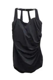Miraclesuit Black Draped Gold Hook One Piece Swimsuit, Size US 10DD