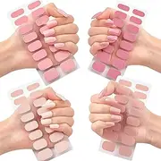 4 Sheets Gel Nail Stickers 4 Colors Simple Style Gel Nail Strips Semi Cured Gel Nail Strips UV Light Required Full Gel Nail Wraps Safe Nail Art Stickers,No UV Light