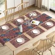 Mandala Mexican Flower Table Runner and Placemats Set of 6,Colorful Vintage