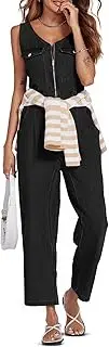 [PLNOTME] Womens Baggy Zip Up Denim Jumpsuits Casual Summer Sleeveless Cropped Jeans Overall Jumpsuits with Pockets
