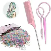Color Tiny Hair Rubber Bands, 1000pcs Multi Color Small Elastic Hair Elactics with Hair Loop Styling Tool Set 2Pcs Braid Tools 1Pcs Rat Tail Comb For Baby Toddlers Kids Girls