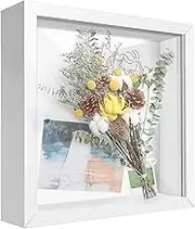 TouYinger 8x8 Shadow Box Frame Display Case with Letter Stickers, 3D Picture Frame, Display Case Box for Memorabilia, Baby Items, Wedding Memories, Crafts, Tickets and Photos (White, 8x8)