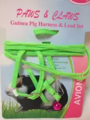 Guinea pig adjustable nylon walking harness & lead set with bell GREEN