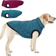 ROZKITCH Dog Sweater, Dog Jacket with Fleece Lining, Knit Dog Coats for Small Dogs with Zipper Opening for Harness, Fleece Dog Jacket Adjustable Neck Reflective Pet Jacket Blue 4XL