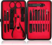Utopia Care Manicure Kit Nail Clippers for Men and Women,15 Piece Professional Stainless Steel Manicure Set with Nail Kit, Pedicure Kit and Nail Care Grooming Kit with Luxurious Travel Case - Red
