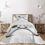 Lunarable Gamer Coverlet Set Twin Size, Modern Gamepad with Colorful Action Buttons with Joysticks and D-Pad, 2 Piece Decorative Quilted Bedspread Set with 1 Pillow Sham, Pale Grey