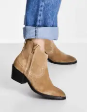 NWT All Saints carlotta suede heeled side zip ankle boots in sand