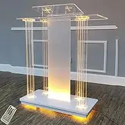 Church Pulpit Rolling Table Podium Led Acrylic Church Podium with Wheels, Portable Transparent Lecterns Podium Stand with Wheels Lectern Pulpit on Casters Reception Guest Table，L 39.4”x