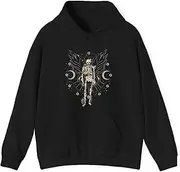 [X.Style] Fairy Grunge Fairycore Aesthetic Butterfly Skeleton Gothic Hoodie for Adults Hooded Neck Long Sleeve Pullover Black S