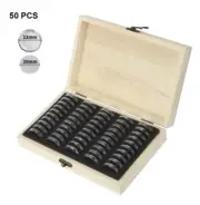 Wooden Coin Storage Box Case With 50 Plastic Capsules Coins Protector Holder