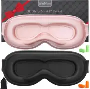 2 Pack Blackout Sleep Masks 3D Eye Masks Zero Pressure Side Sleepers Travel Pouc