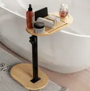 ACA Bamboo Bathtub Caddy Tray Expandable Bath Tub Adjustable Organizer Tray Round