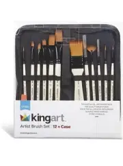 Kingart® Studio Golden Nylon Artist Paint Brush Set 12 Pieces with Carrying Case
