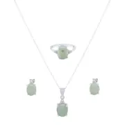 Bevilles Sterling Silver Diamond Set Jade Jewellery Set Stud Pendant