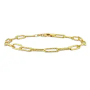 Amour Yellow Plated Sterling Silver 5mm Fancy Paperclip Chain Anklet - 9 in.
