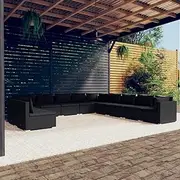 Patio Furniture Sets 11 Piece Garden Lounge Set with Cushions Black Poly Rattan