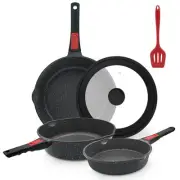 8/9.5/11 inch Deep Frying Pan Set with Lid, 5 Pcs Nonstick Skillet Set with D...