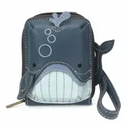 NEW CHALA NAVY BLUE WHALE RFID CREDIT CARD HOLDER ZIPPERED WALLET FAUX LEATHER