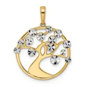 Real 14kt w/White Rhodium Diamond-cut Tree of Life Pendant