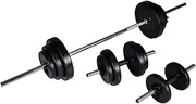 vidaXL 30.5kg Dumbbell and Barbell Set - Home Gym Fitness Equipment - Chrome-Plated Bars and PE Casing Weight Discs