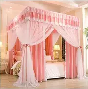 4 Corner Post Bed Canopy, Dustproof Blackout Bunk Bed Curtain Mosquito Net for Princess Room, Luxury Bedroom Decor (Color : Pink, Size : 150X200cm/59X79in)