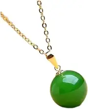 [Generic] S925 Silver Natural Hetian Jade Ball Pendant Positive Green Green Women Clavicle Chain Necklace (Gem Color : Pendant)
