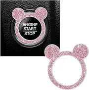 Ohleats Bling Car Engine Start Button Cover, Crystal Rhinestone Auto Key Ignition Knob Ring, Sparkling Vehicle Push to Start Button for Women, Universal Car Accessories for Decor (Pink)