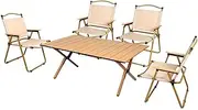 [Levede] Folding Camping Chair Table Set with 88.5cm Roll Tables + 4 Chairs Outdoor Portable Foldable Fish Camp Beach Picnic Hiking BBQ Lightweight Black Oak