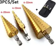 3PCS/set Step Drill Bits Cone Hole Cutter 4-12/4-20/4-32mm Titanium Steel